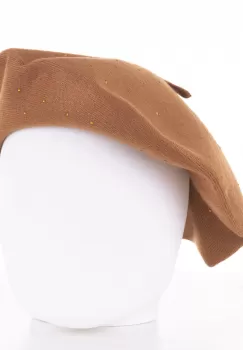 Bereta camel clasica, cu strasuri foarte fine aplicate pe toata suprafata, din bumbac si lana imagine