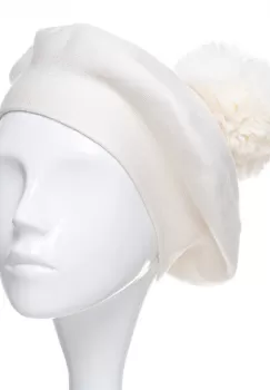 Bereta clasica alba, cu mot din blanita, din bumbac si lana imagine