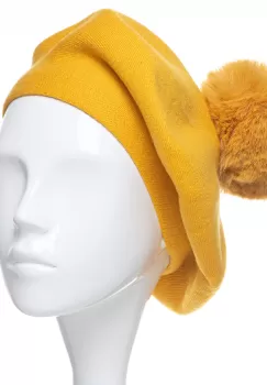 Bereta clasica galben mustar, cu mot din blanita, din bumbac si lana imagine