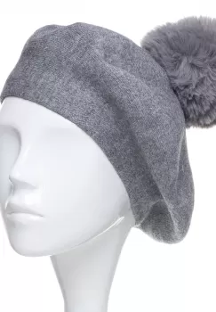 Bereta clasica gri, cu mot din blanita, din bumbac si lana imagine