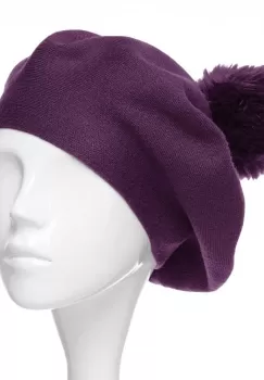 Bereta clasica mov, cu mot din blanita, din bumbac si lana imagine