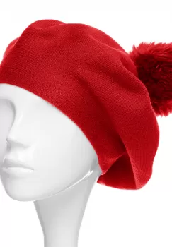 Bereta clasica rosie, cu mot din blanita, din bumbac si lana imagine