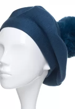 Bereta clasica turcoaz inchis, cu mot din blanita, din bumbac si lana imagine