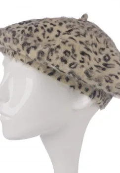 Bereta frantuzeasca cu angora, imprimeu animal print pe fond galbui imagine