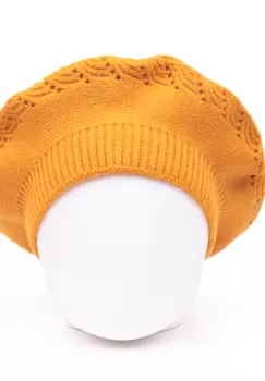 Bereta galben mustar cu model tricotaj cu braduti, din lana imagine