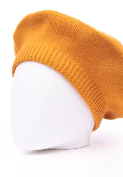 Bereta galben mustar cu model tricotaj simplu cu clini, din lana imagine