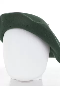 Bereta kaki clasica, cu strasuri foarte fine aplicate pe toata suprafata, din bumbac si lana imagine