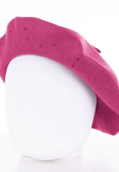 Bereta magenta clasica, cu strasuri foarte fine aplicate pe toata suprafata, din bumbac si lana imagine