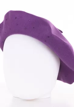 Bereta mov clasica, cu strasuri foarte fine aplicate pe toata suprafata, din bumbac si lana imagine