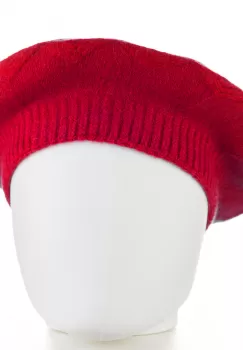 Bereta rosie cu model gen tricotaj cu romburi, din lana imagine