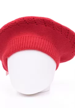 Bereta rosie cu model tricotaj cu braduti, din lana imagine