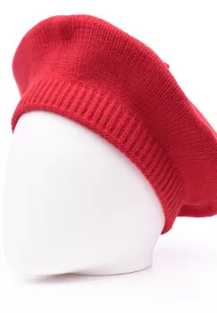 Bereta rosie cu model tricotaj simplu cu clini, din lana imagine