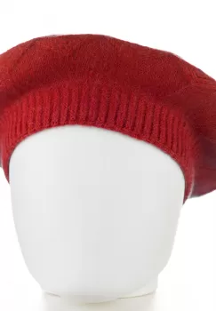 Bereta rosu inchis cu model gen tricotaj cu romburi, din lana imagine