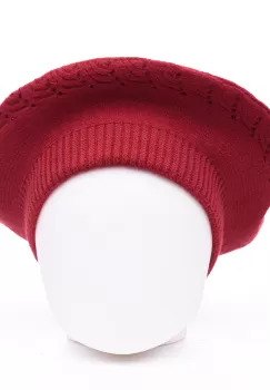 Bereta rosu inchis cu model tricotaj cu braduti, din lana imagine