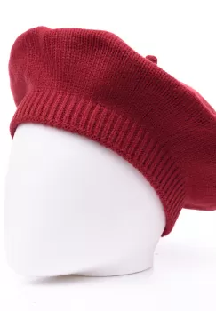 Bereta rosu inchis cu model tricotaj simplu cu clini, din lana imagine