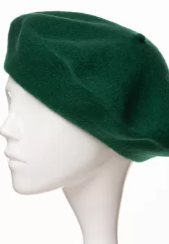 Bereta simpla frantuzeasca verde inchis din stofa de lana plinuta imagine