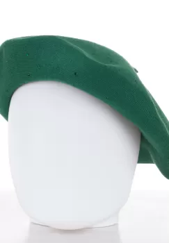 Bereta verde chic, cu strasuri foarte fine aplicate pe toata suprafata, din bumbac si lana imagine