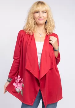 Blazer casual din tricot cu imprimeu floare pe o parte, bordo imagine