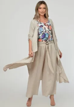 Blazer lung din in, fluid, cu revere, bej imagine