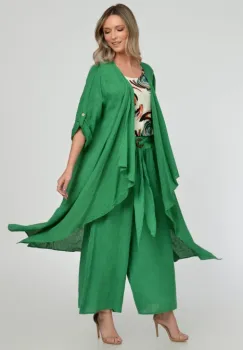 Blazer lung din in, fluid, cu revere, verde imagine