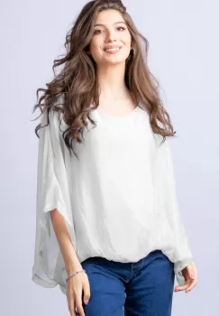 Bluza alba din matase naturala cu maneca fluture imagine