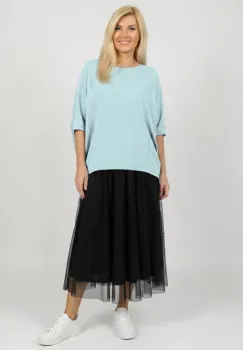 Bluza ampla oversize cu design asimetric din bumbac, bleu imagine