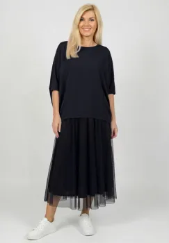 Bluza ampla oversize cu design asimetric din bumbac, bleumarin imagine