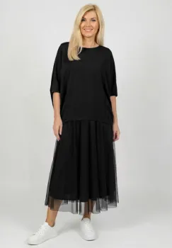 Bluza ampla oversize cu design asimetric din bumbac, neagra imagine