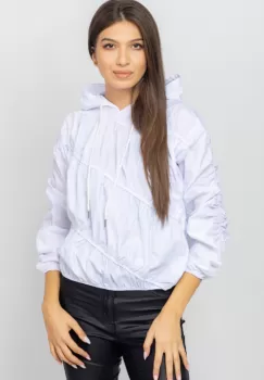 Bluza avangardista din bumbac, cu gluga si cusaturi elastice, alba imagine