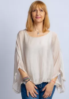 Bluza bej din matase naturala cu maneca fluture imagine