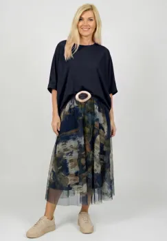 Bluza bleumarin din jerseu fin din tencel, cu maneca fluture imagine