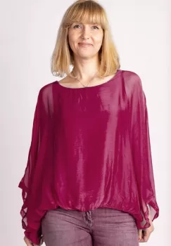 Bluza bordo din matase naturala cu maneca fluture imagine