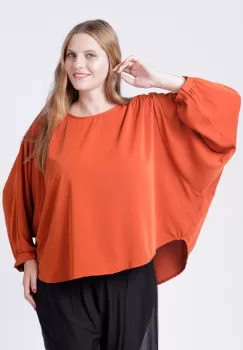 Bluza caramizie larga cu maneci fluture imagine