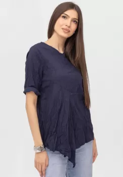 Bluza creponata in colturi, din bumbac bleumarin imagine