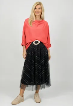 Bluza cu colt, din bumbac, cu guler amplu si croi asimetric, corai imagine