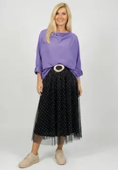 Bluza cu colt, din bumbac, cu guler amplu si croi asimetric, lila imagine