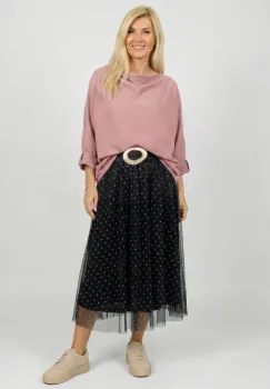 Bluza cu colt, din bumbac, cu guler amplu si croi asimetric, negru imagine