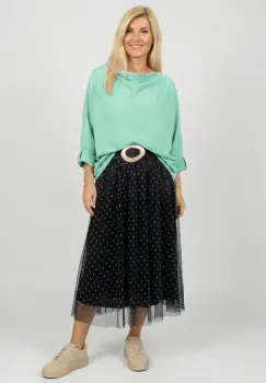 Bluza cu colt, din bumbac, cu guler amplu si croi asimetric, verde menta imagine