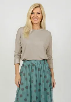 Bluza dama cu maneca fluture si satin la maneci si decolteu, bej inchis imagine