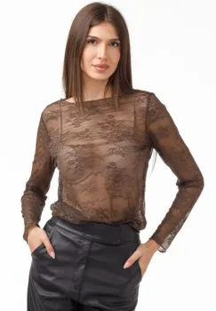 Bluza dama din dantela eleganta ,   bluza transparenta chic maro imagine