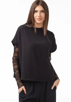 Bluza dama din dantela eleganta ,   bluza transparenta chic neagra imagine