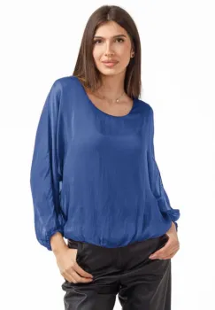 Bluza dama eleganta si lejera din matase si vascoza, albastra imagine