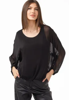 Bluza dama eleganta si lejera din matase si vascoza, neagra imagine