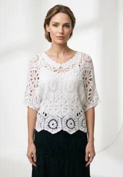 Bluza de vara cu broderie din bumbac, croi lejer, alba imagine