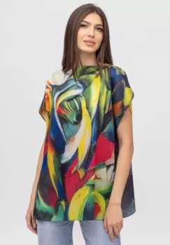 Bluza de vara tip poncho din matase cu imprimeu abstract imagine