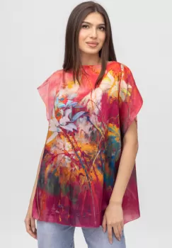 Bluza de vara tip poncho din matase cu imprimeu abstract imagine