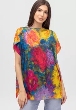 Bluza de vara tip poncho din matase cu imprimeu flori mari imagine