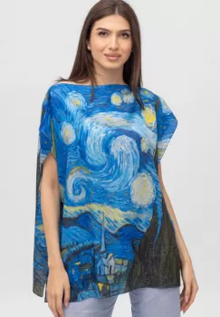 Bluza de vara tip poncho din matase cu reproducere dupa Noaptea Instelata de Van Gogh imagine