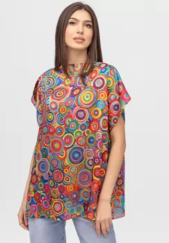 Bluza de vara tip poncho din matase cu reproducere dupa pictura lui Kandinski, cercuri mici imagine