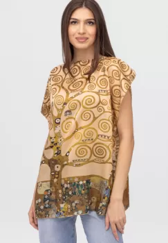 Bluza de vara tip poncho din matase cu reproducere dupa Pomul Vietii de Gustav Klimt imagine